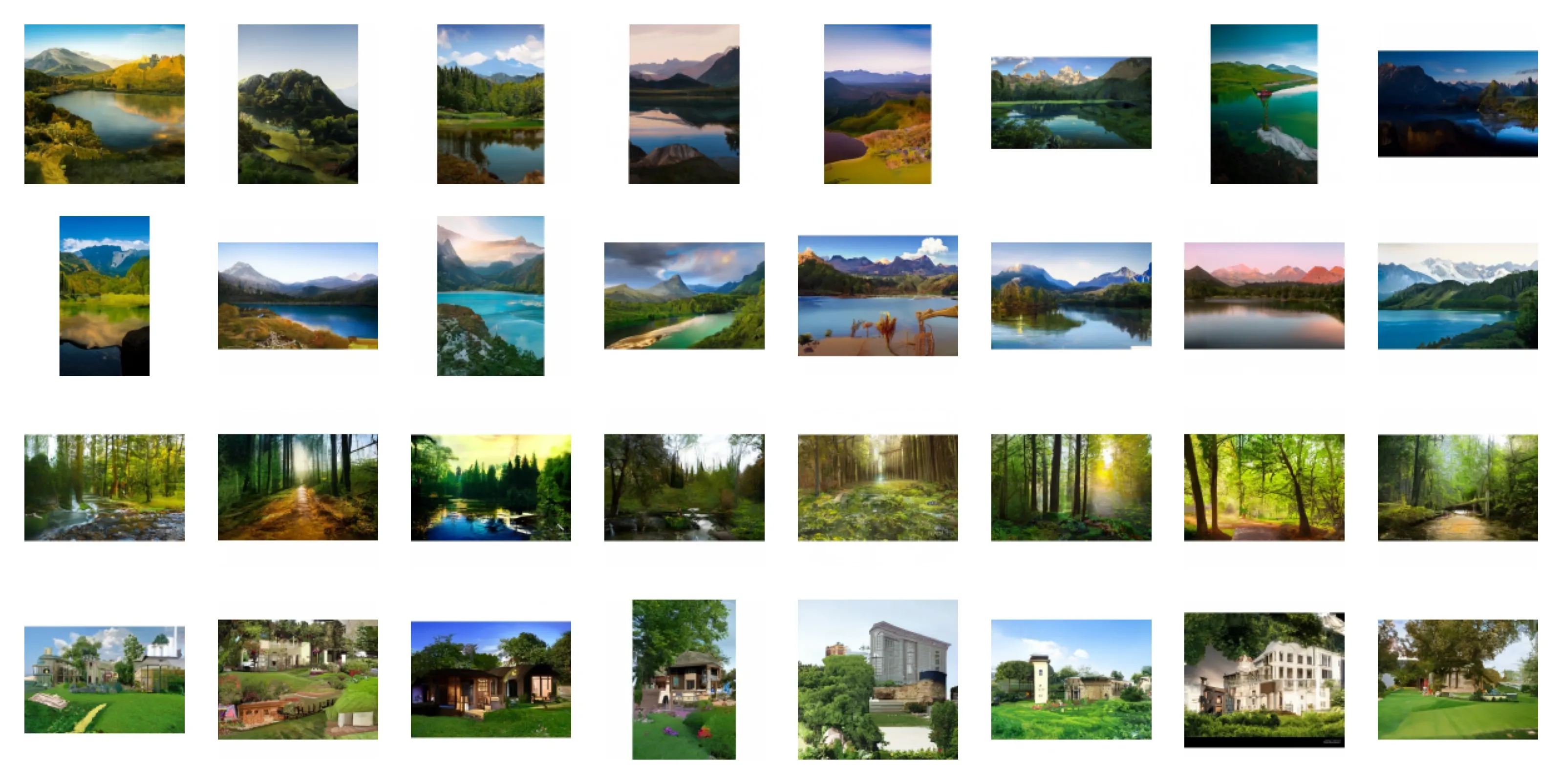 Historical text-to-image landscape grid using Euler ancestral sampling and CFG